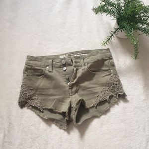 Olive green high rise shorts